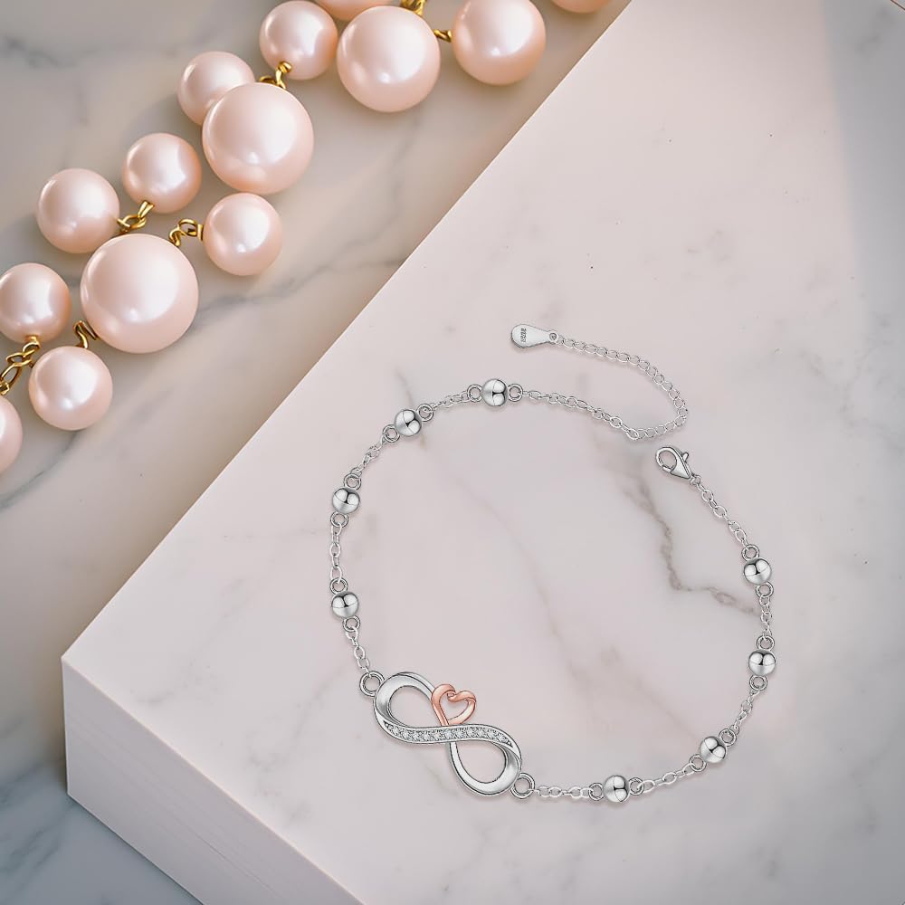 Beaded Infinity Ankle Bracelets for Women 925 Sterling Silver Infinity Anklet Jewelry Heart Anklets Mother's Day Gifts for Women Mother - Image 7