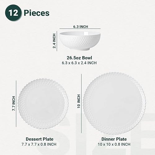 Miniatura 2 de HOMBENE - Juego de platos y cuencos, juego de vajilla de 12 piezas con platos, cuencos y platos, juego de vajilla de porcelana con platos, juego de