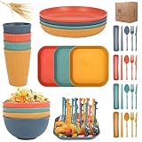 YEENAASY Wheat Straw Dinnerware Sets for 4 (52pcs) Unbreakable Microwave Dishwasher Safe Tableware D