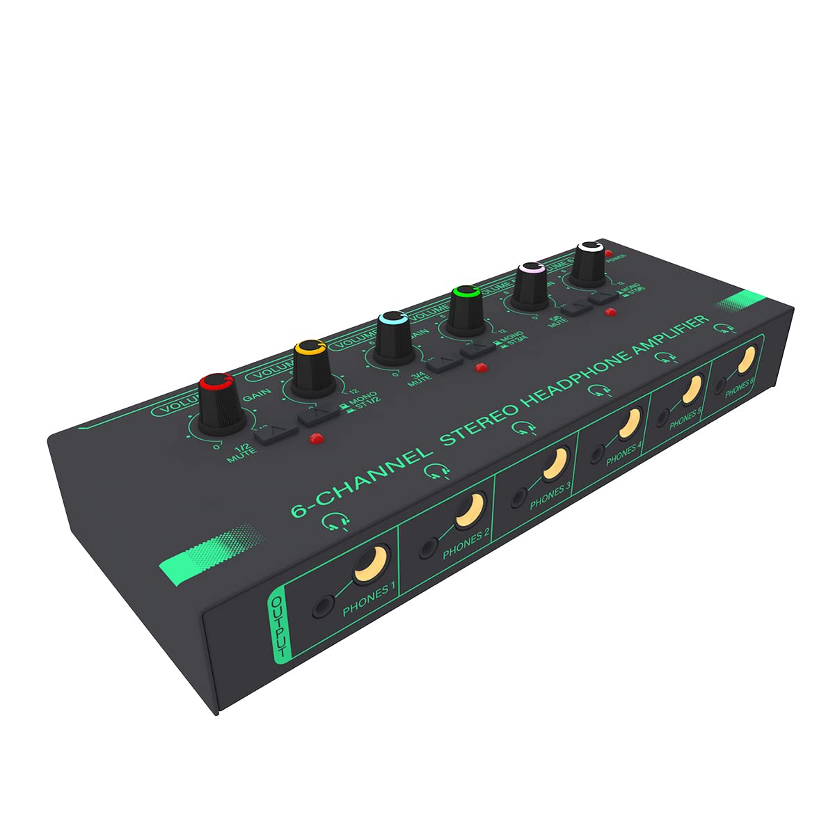 1 amplificador de auriculares estéreo de 6 canales, mini mezclador de audio portátil de bajo ruido para estudio de grabación, verde