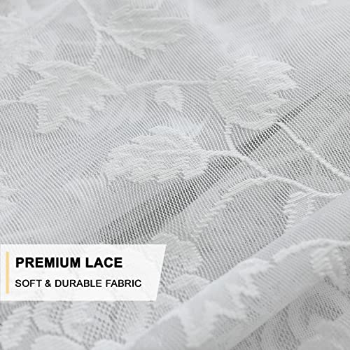 Terlytex White Lace Shower Curtain With Attached Valance, Rustic Vine Floral Embroidered Scalloped Lace Sheer Shower Curtain 72 Inch Length For Farmhouse Bathroom, 72 X 72 Inch, 1 Panel, White #TOP6