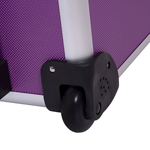 Ollieroo 4 in 1 Aluminum Rolling Cosmetic Makeup Train Cases Trolley Professional Artist Train Case Organizer Box Lift Handle Lock 2 wheel 2 Keys Each Layer Total 8 Keys Purple - Thumbnail 6