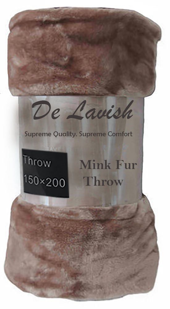 De Lavish Faux Fur Throw Blanket KingSize For Bed Sofa 3 Seater Extra Large Plain Soft Warm 200 x 240 Cm, Mink