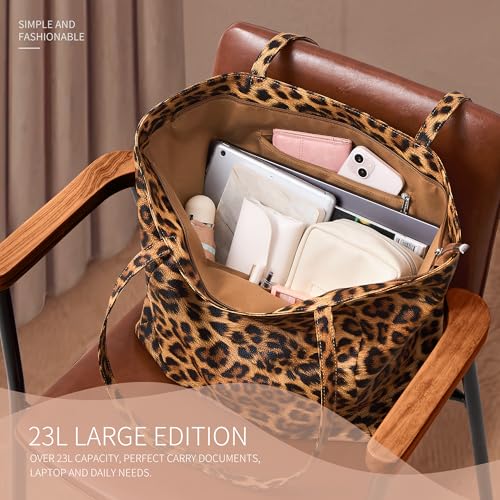 Image of KALIDI Large Tote Bag Vegan Leather Casual Zipper Work Bag Weekender Hobo for Women 16L Oversize Shoulder Travel Purse