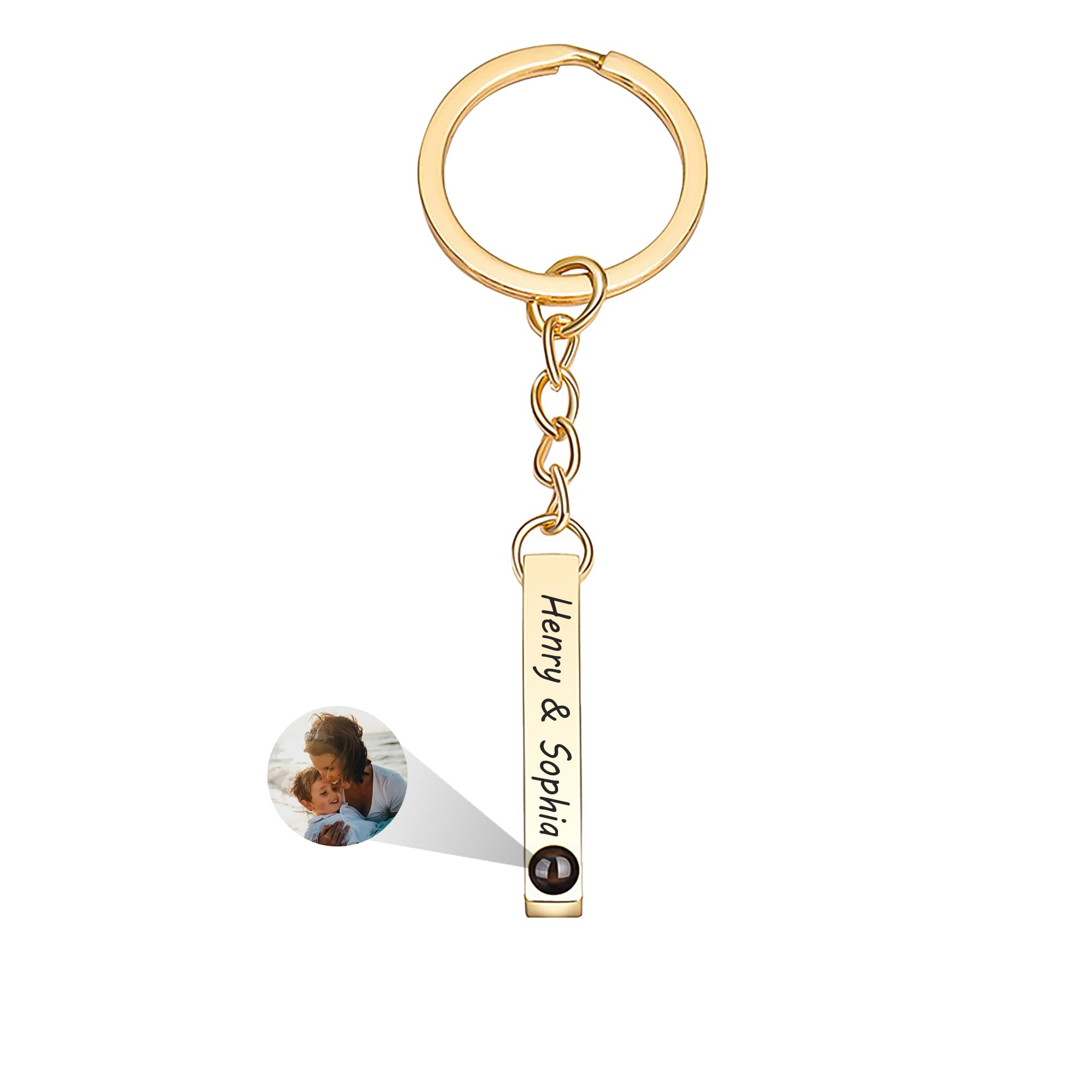 Picture Keychain, Personalised Photo Projection Keychain with Text, Engraved Keychains Customised Memorial Gifts for Men Women Lovers, Gift for Dad Grandpa