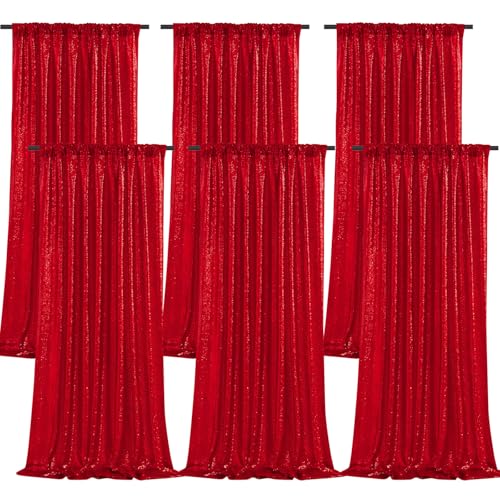B-COOL Red Sequin Backdrop Curtains: 6 Panels 2ftx8ft Shiny Curtain Backdrop Drapes for Valentines Parties Home Event Background Decorations