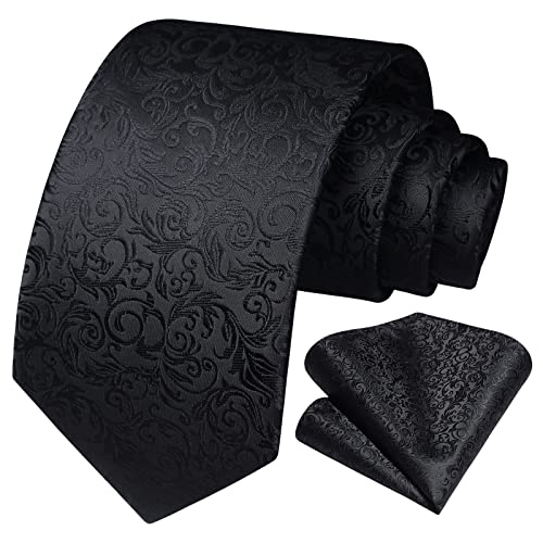 Image of HISDERN Ties for Men Paisley Tie and Pocket Square Woven Classic Floral Mens Ties Handkerchief Set Wedding Party Necktie