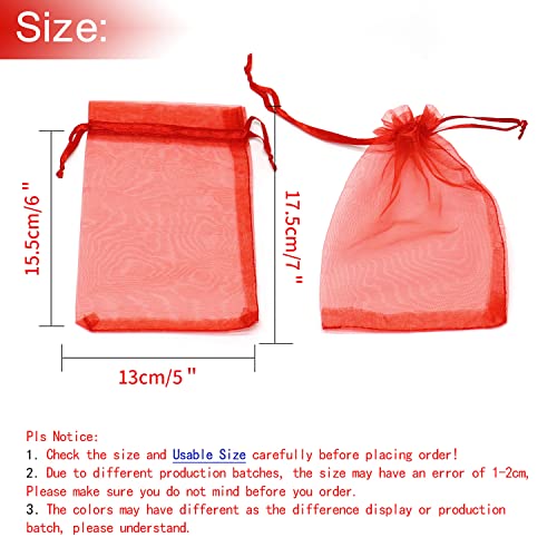 Image of Dealglad 50pcs Drawstring Organza Jewelry Candy Pouch Christmas Wedding Party Favor Gift Bags (5x7 inch, Red)