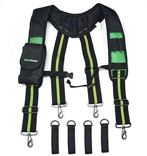 Image of MELOTOUGH Tool Belt Suspenders with Phone Holder Foam Pads for Construction | Construction Work Suspenders, Olive-Green, Foam-Padded, Reduce Shoulder Fatigue, Detachable Phone Holder, On-Hand Access