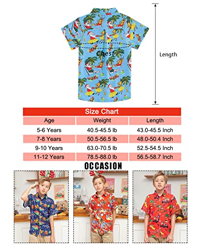 uideazone 5-12 Years Boys Ugly Christmas Hawaiian Shirt Button Down Short Sleeve Tropical Santa Shirts 6