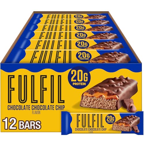 Image of FULFIL Chocolate Chocolate Chip Flavored Protein Bars, 1.94 oz (12 Count) | 20g Protein, 1g Sugar, 3g Net Carbs, Protein Snack for Breakfast, Workout and Travel, Gluten Free Snacks, 12 Snack Bars