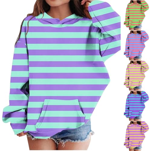 Girls Oversized Striped Fleece Hoodie Sweater Y2k Aesthetic Fashion Fall Pullover Long Sleeve Hoodies Casual Warm Clothes2