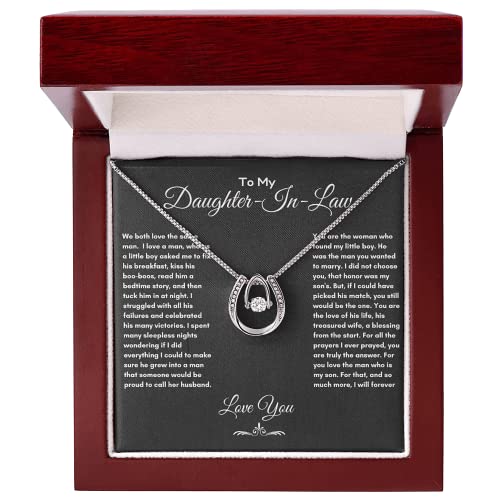 To My Daughter In Law Wedding Day Necklace From Mother In Law Bridal Shower Present Bride Jewelery Gift Bonus Mom Luxury With Sentimental Message Card, White Gold