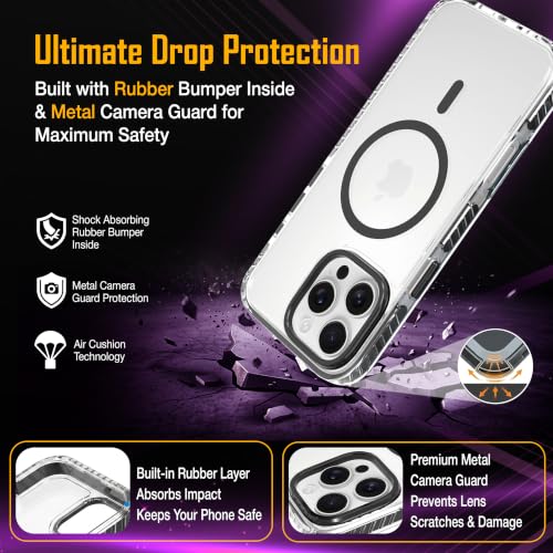 Image of Zapcase Crystal Clear Back case for iPhone 16 Pro Max | PC Back | TPU Bumper with Inner Rubber Grip | Metal Camera Guard Bezel | Metal Buttons | Scratch Resistant | 2 Layer Edge Protection | Black
