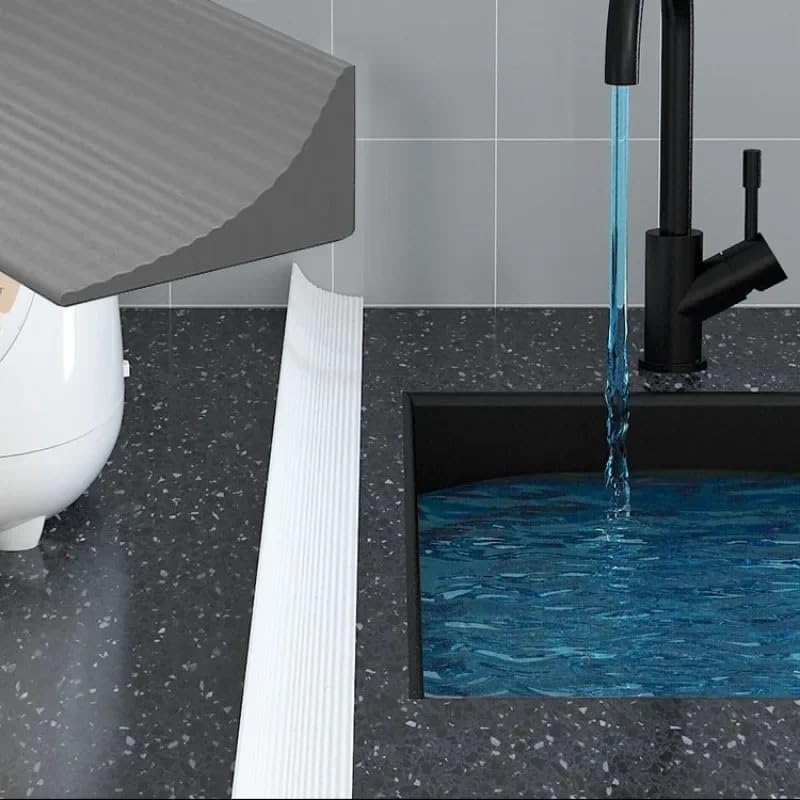 Copete Encimera Cocina Tira bloqueadora de Agua de Silicona, autoadhesiva, for Suelos húmedos. Barrera Agua Ducha(Yellow,200cm)