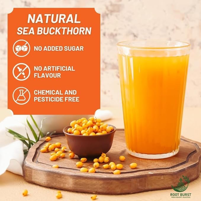 Image of Sea Buckthorn Juice 1L | Buckthorn Berry Herbal Juice with Natural Vitamin C, Omega 3 6 7 9 & Antioxidants | Herbal Support for Immunity, Skin Glow & Gut Health, Ayurvedic Healthy Drink