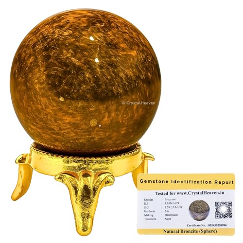Image of Certified Bronzite Crystal Ball for Meditation - Premium Crystal Vastu Items for Home and Feng Shui Items for Good Luck - Ideal for Pooja Supplies and Spiritual Practices (2 inch Inch)