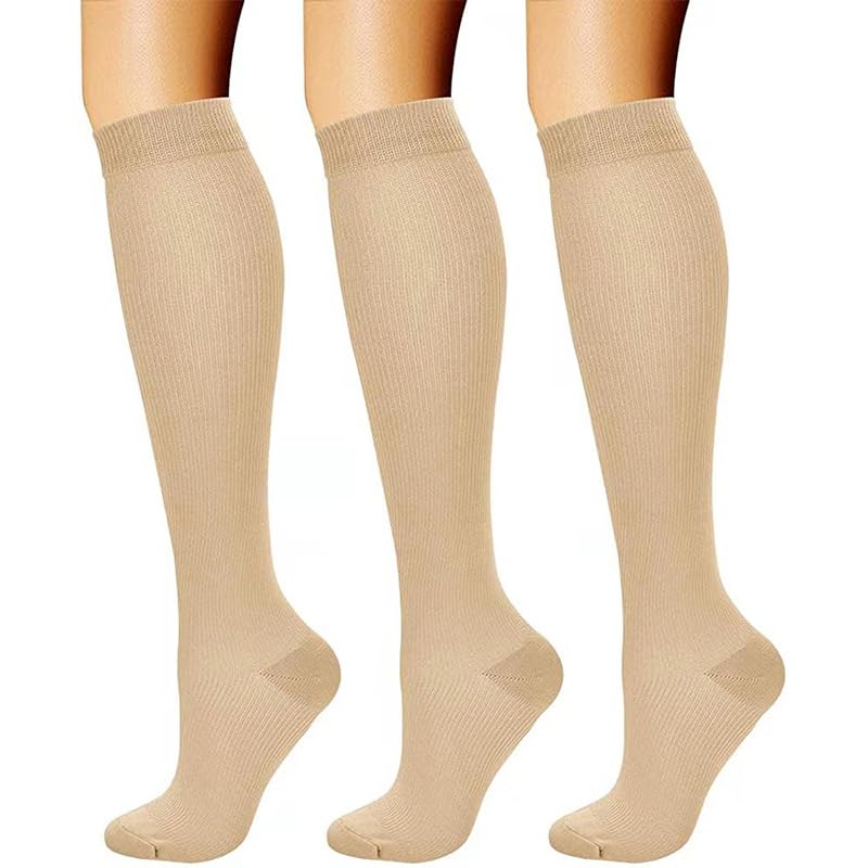 Image of 7 Pairs Compression Socks for Women and Men Circulation 15-20 mmHg Knee High Stockings Support for Athletic Running,Hiking