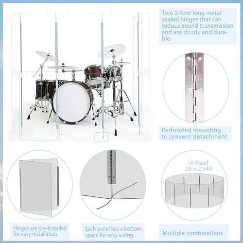 Drum Shield | 5 Paneles 2ft x 5ft | Se convierte en jaula para batería 10ft x 5ft | Bisagras de acero inoxidable de longitud completa preinstaladas. Para práctica y presentación. miniatura 4