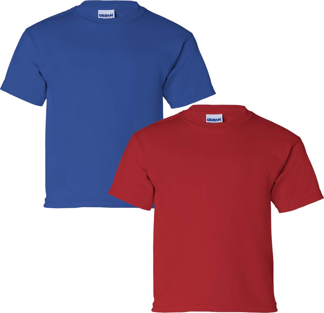 Gildan Kids' Ultra Cotton Youth T-Shirt, 2-Pack SML-Royal-Red