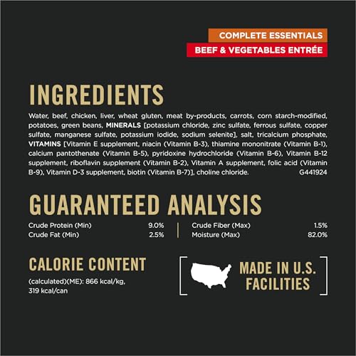 Image of Purina Pro Plan Complete Essentials Wet Dog Food in Gravy, (12) 13 oz | Beef & Vegetables Entree, high protein dog food helps build lean muscles, nourishes healthy skin and coat, adult