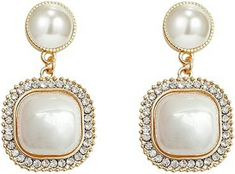 Pearl Clip on Earrings for Women Drop Clip Earrings for Women Gold Plated White Imitation Pearl Earrings Fashion
