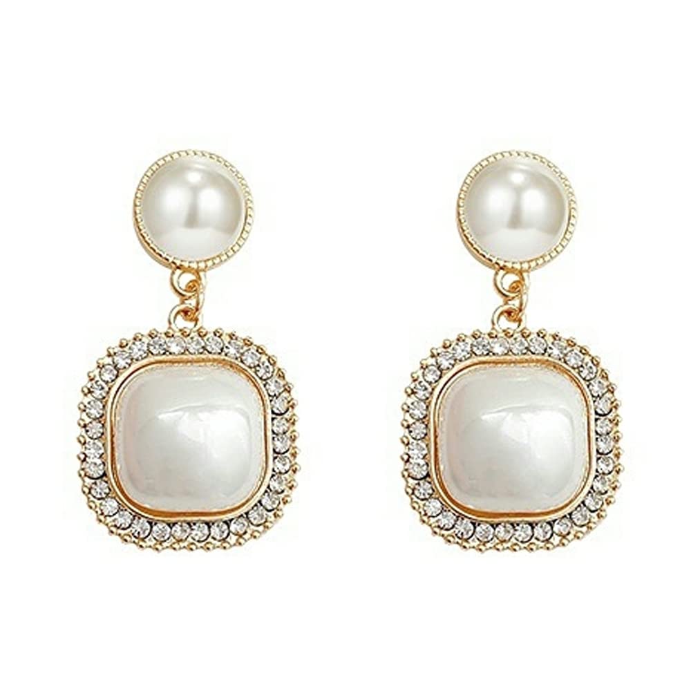 TONLUYAX Pearl Clip on Earrings for Women Drop Clip Earrings for Women Gold Plated White Imitation Pearl Earrings Fashion