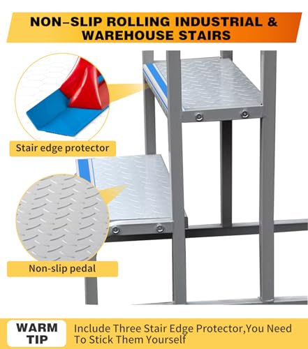 Image of 3 Step Stairs with Wheels, Industrial & Warehouse 3-Step Rolling Stairs, Non-Slip Rolling Steps with Stair Edge Protector, Easy to Move Rolling Steps with Wheels(19.7W x29.5H, 600LBs Loading).