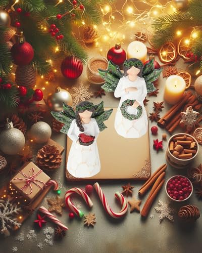 Image of GoGnome Set of 2 Sparkling Christmas Angel Figurines with Glitter Wings and Festive Accents - 5.1'' Ornaments Perfect for Holiday Decor Christmas Decorations (Xmas Angels)