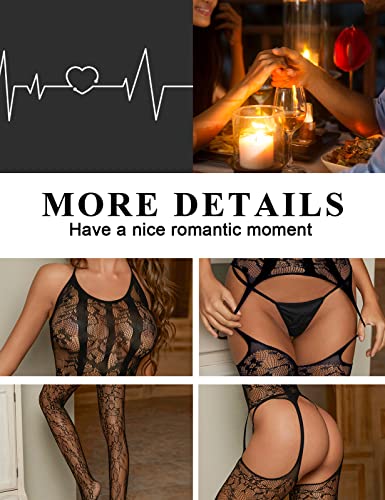 UMIPUBO-Lenceria-Mujer-Sexy-Ropa-Interior-Mujer-Body-de-Encaje-Conjunto-de-Medias-de-Malla-de-una-Pieza-con-Cuello-Halter-Babydoll