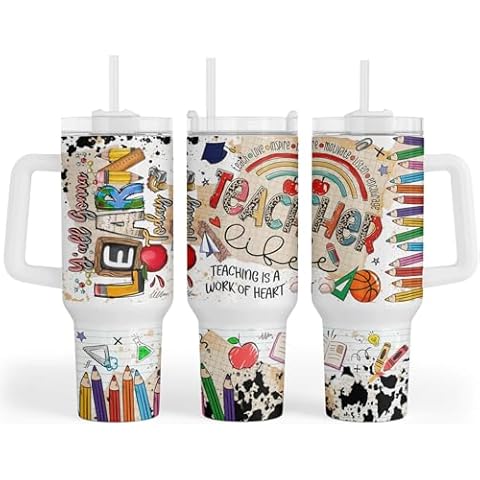 Fancyfams 40 oz Stainless Steel Travel Tumbler with Handle Lid and Straw, Teacher Gifts for Women from Students for Teachers on Birthday Appreciation Week Cool Funny Drinking Mug Cup (Work of Art) Cover