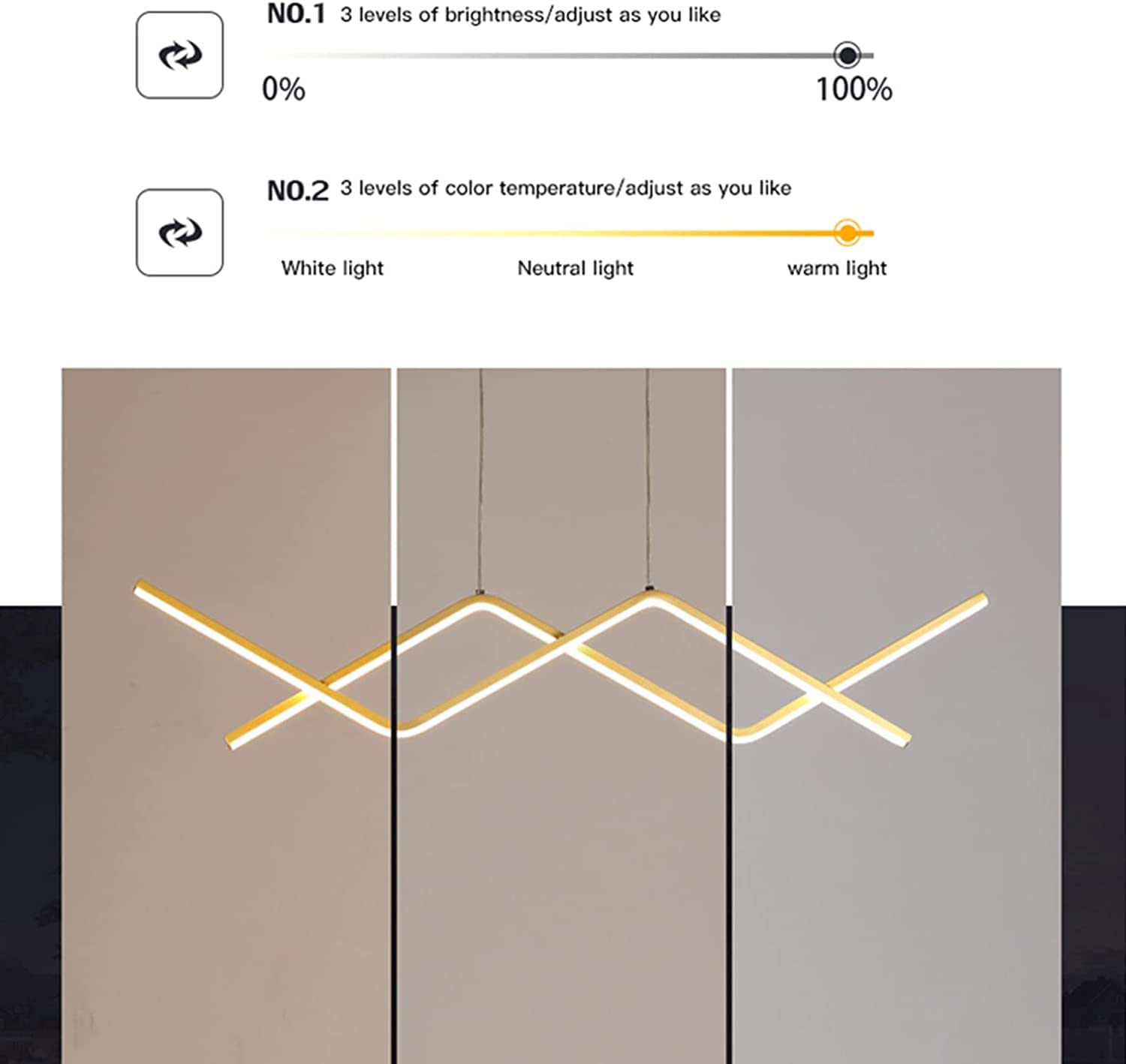 CUNTO Lampadario a LED LIUNJHUY Wave Line, lungo e lineare, per isola da cucina, lampada a sospensione moderna e minimalista, lampada a sospensione per soggiorno, sala da pranzo, tavolo da biliardo,