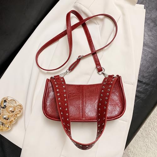 Image of Shoulder Bags Red Purse for Women Burgundy | 90s Y2k Bag, Studded, Leather Handbags, Crossbody Bag