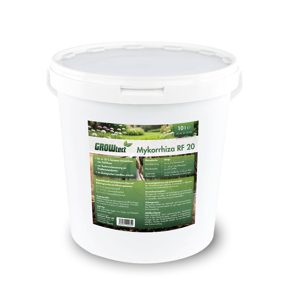 Mykorrhiza RF 20, 10L | Bio Bodenhilfsstoff & Wurzelaktivator mit Endomykorrhiza Pilzen | Bodenvitalstoffe für optimale Wasser- & Nährstoffaufnahme für Stauden, Bäume & alle Pflanzen