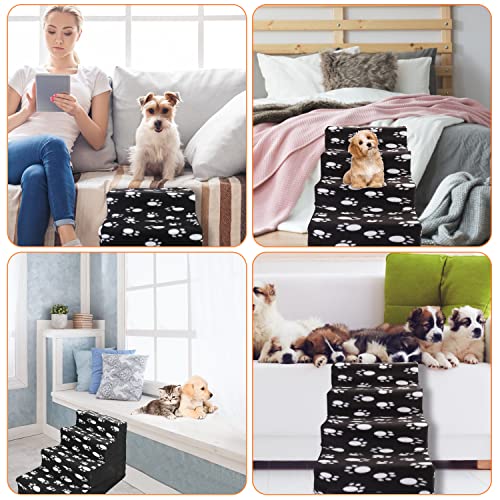 Outamateur Pet Stairs,Dog Steps,Pet Ladder For Small Dogs/Cats,Detachable Plastic Pet Ramp For Reaching Beds And Couches With 1Pcs Machine Washable Cover And 6Pcs Anti-Slip Stickers (Black-4 Steps) #TOP5
