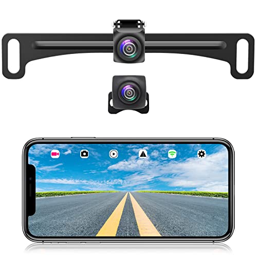 IYING Wireless Car Camera Backup Camera WiFi Rear View Camera 1080P HD License Plate Front/Rear Cam for iPhone iPad Android Phones Tablets, 170 Degrees Viewing Angle Waterproof Reverse Camera for Car