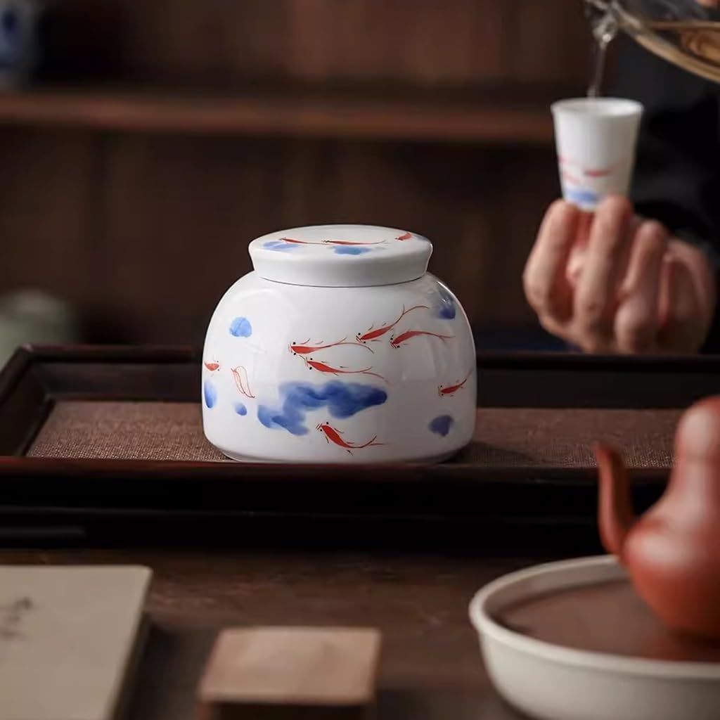 LYGSWDB Słoik cukru Ręcznie malowane ceramiczne puszki na herbatę Gospodarstwa domowego Pu'er Czarna herbata Puszki na herbatę luzem Zamknięte puszki na herbatę z pokrywkami Pojemnik na herbatę