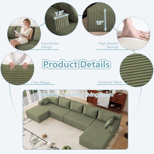 Image of 160 inch W Boneless Cloud Sectional Couch Modular Sofa with Ottoman
