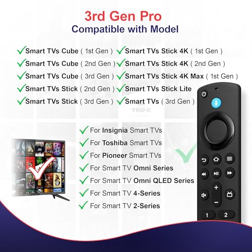 Image of Replacement Voice Remote Control Fit for Fire Smart TV Cube, TV Stick 4K Max /4K (1st&2nd Gen), Stick (2nd&3rd Gen) /Stick Lite /HD, and for Insignia-Toshiba-Pioneer-Omni QLED Series, Not for ROKU-TV