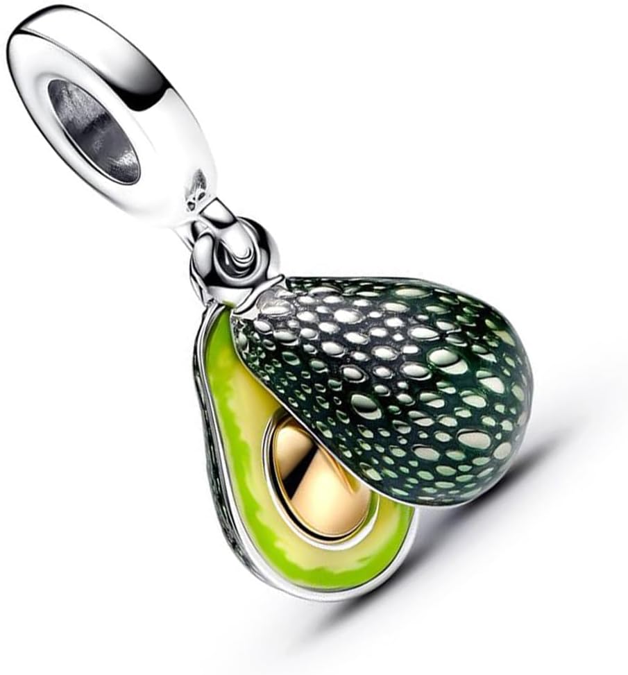Dije colgante doble de aguacate para pulseras y collares de mujer | Abalorio de cuentas de plata de ley S925, abalorios de cuentas de corazón de amor a la moda, joyería para mujer