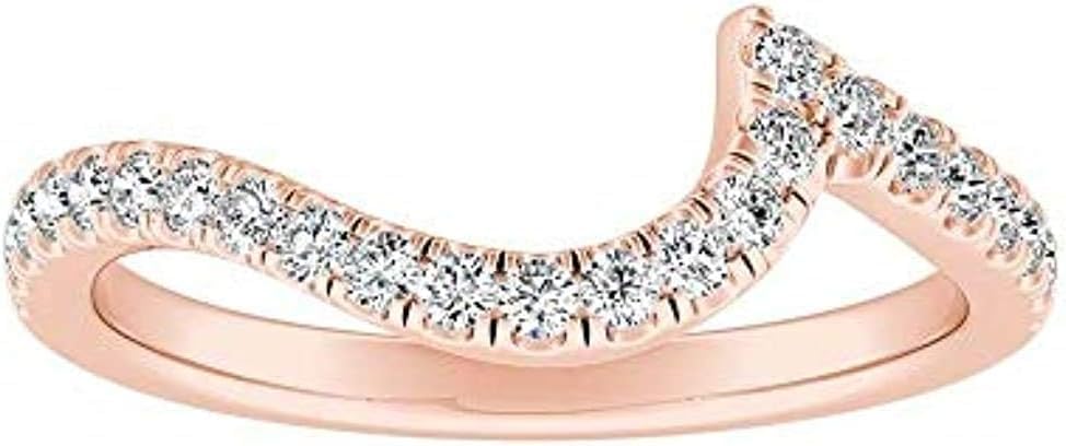 0.22Ct Round Cut D/VVS1 Diamond Curved Chevron V Shape Bridal Anniversary Engagement Wedding Ring for Women's 14K Gold Plated 925 Sterling Silver
