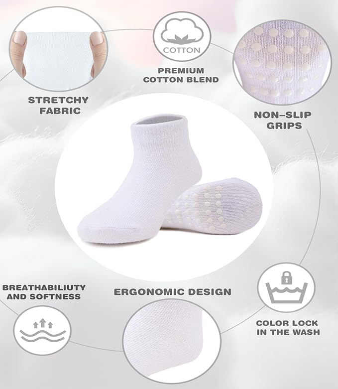Image of JAKIDAR 12-Pair Baby Socks Non-Slip Cotton Toddler Socks Ankle Socks for Baby Toddler Kids