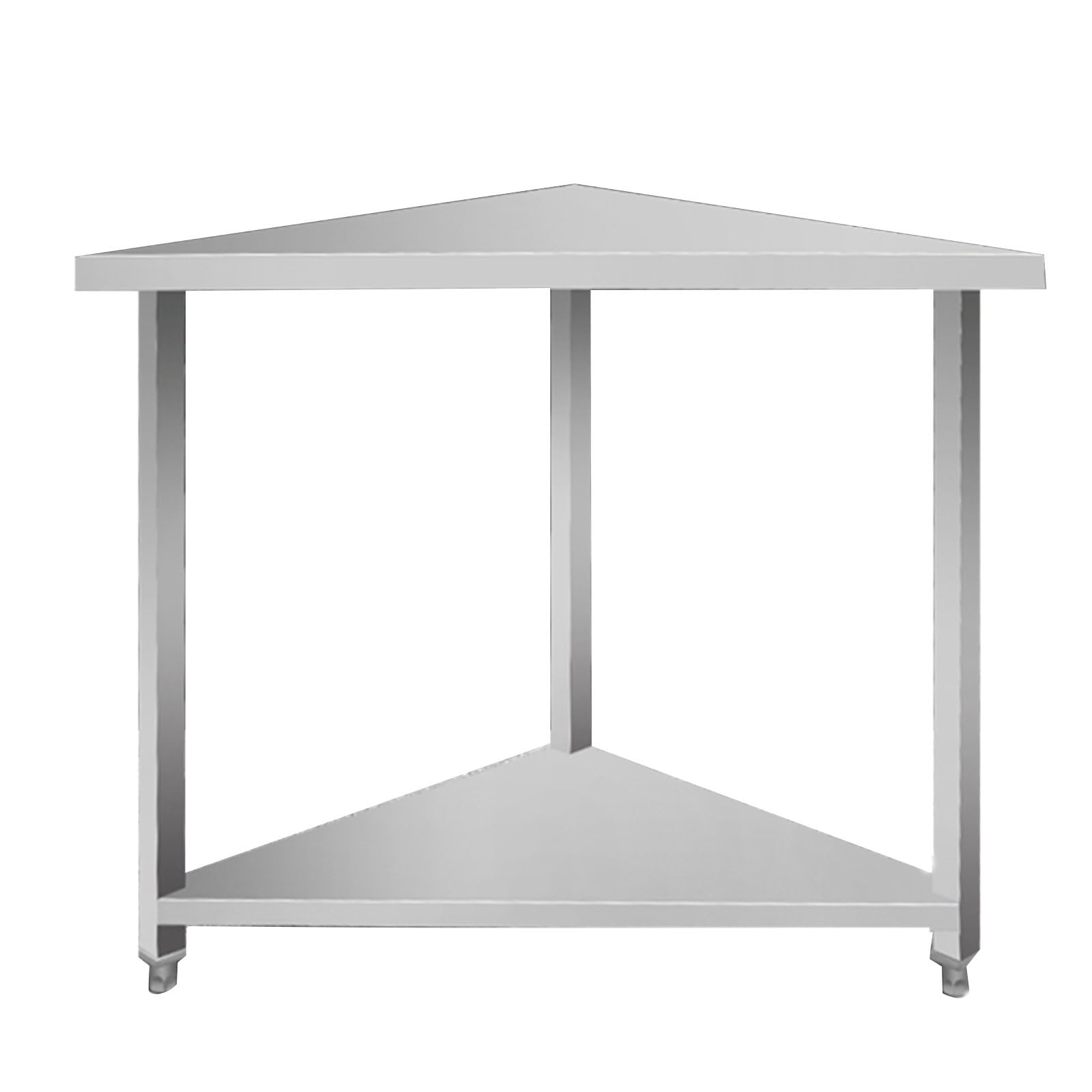 Scaffale angolare a due ripiani in acciaio inox, tavolo in metallo resistente, piano di lavoro commerciale per cucina, postazione di lavoro imballaggio e tritatura, facile da pulire
