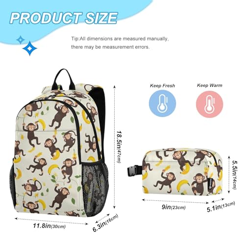 Backpack with Lunch Box for Elementary School Preschool Kindergarten Cute Monkey Banana Kids Backpack with Lunch Bags Sets for Boys Girls 202a89632