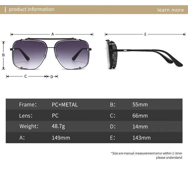 Oversized Steampunk Square Pilot Sunglasses for Men Women Outdoor Shades Glasses2