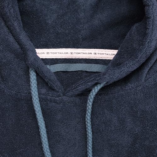 TOM TAILOR Surf Poncho für Damen und Herren, L-XL, 100% Baumwolle/ Frottier, Badeponcho mit Kapuze, Bauchtasche und Logostickerei, Blau (Dark Navy)
