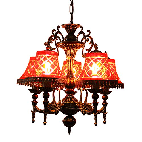 Lustre vintage en verre gravé à la main rouge idéal au-dessus de la table de salle à manger