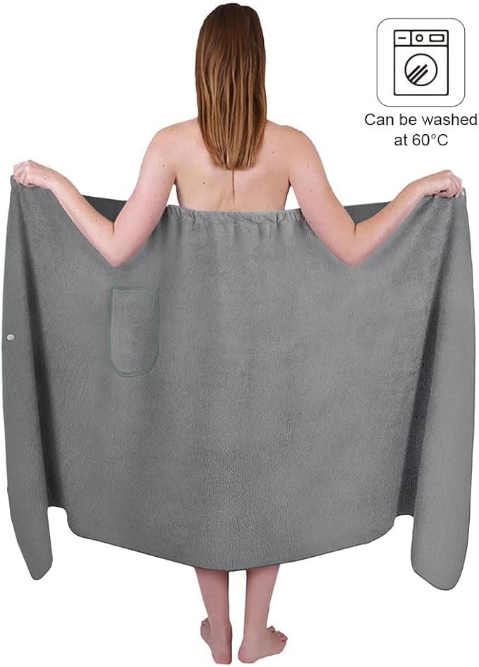 AOMIG Wrap Towel Robes for Women 80x140cm Quick Dry Thick Large Soft Bath Towels with Pockets Microfiber Plush Bathrobes for Women Towel Wrap in Shower Sauna Spa & Beach Cover Ups (Grey) - Image 3