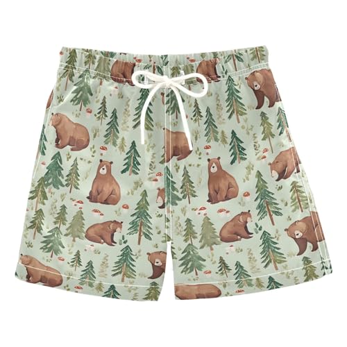 Boys Swim Trunks Quick Dry UPF 50+ Beach Board Shorts Kids Bathing Suits Swimsuit 2T Watercolor Bear Mushroom