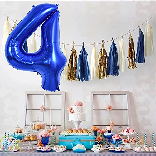 Image of TONIFUL 40 Inch Navy Blue Number 4 Balloons Large Foil 4th Birthday Decor